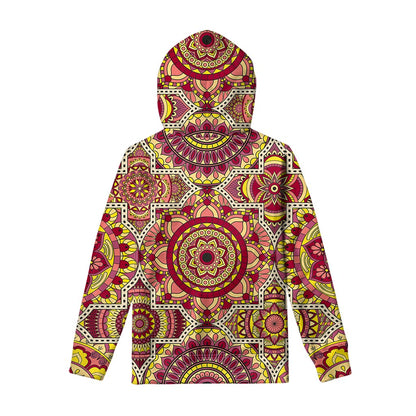 Sangria Mandala Bohemian Pattern Print Pullover Hoodie