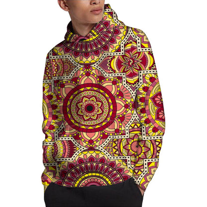 Sangria Mandala Bohemian Pattern Print Pullover Hoodie