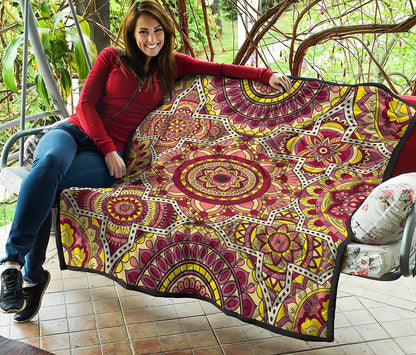 Sangria Mandala Bohemian Pattern Print Quilt