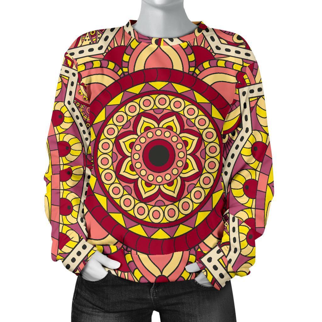Sangria Mandala Bohemian Pattern Print Women's Crewneck Sweatshirt GearFrost