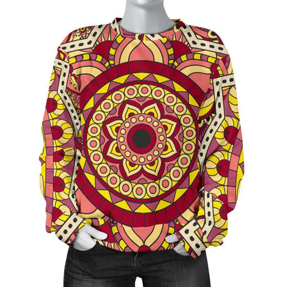 Sangria Mandala Bohemian Pattern Print Women's Crewneck Sweatshirt GearFrost