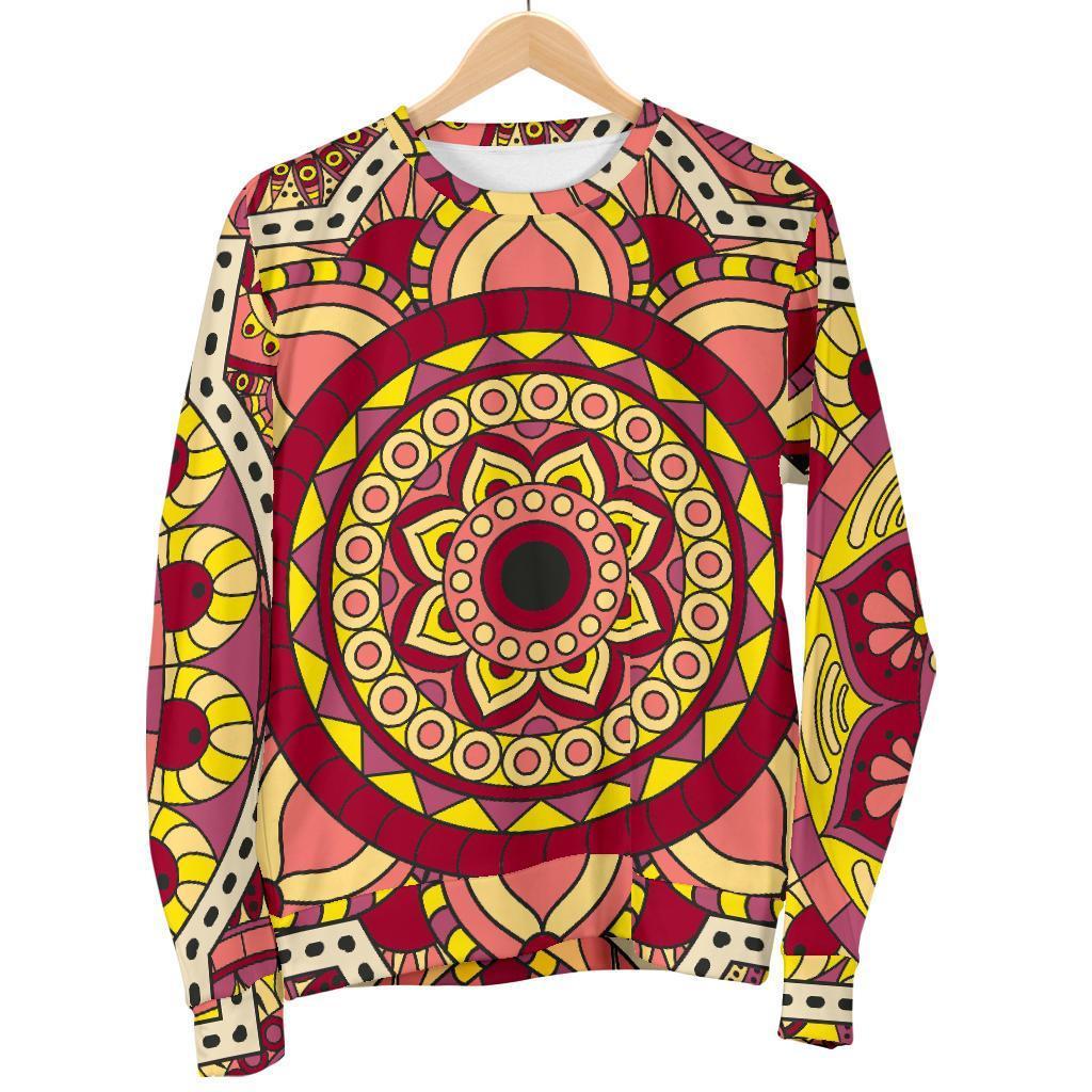 Sangria Mandala Bohemian Pattern Print Women's Crewneck Sweatshirt GearFrost