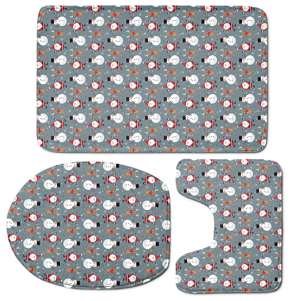 Santa Claus And Friends Pattern Print 3 Piece Bath Mat Set