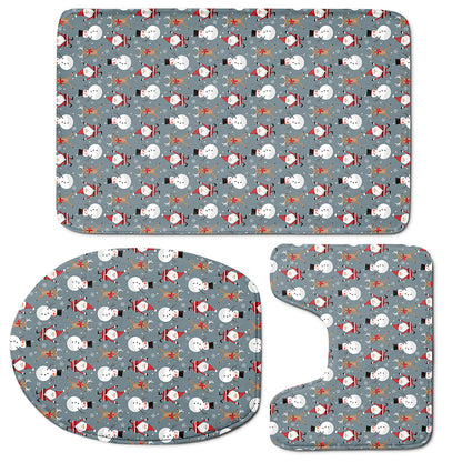 Santa Claus And Friends Pattern Print 3 Piece Bath Mat Set