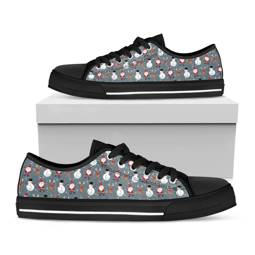 Santa Claus And Friends Pattern Print Black Low Top Shoes