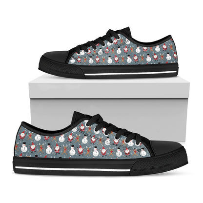 Santa Claus And Friends Pattern Print Black Low Top Shoes