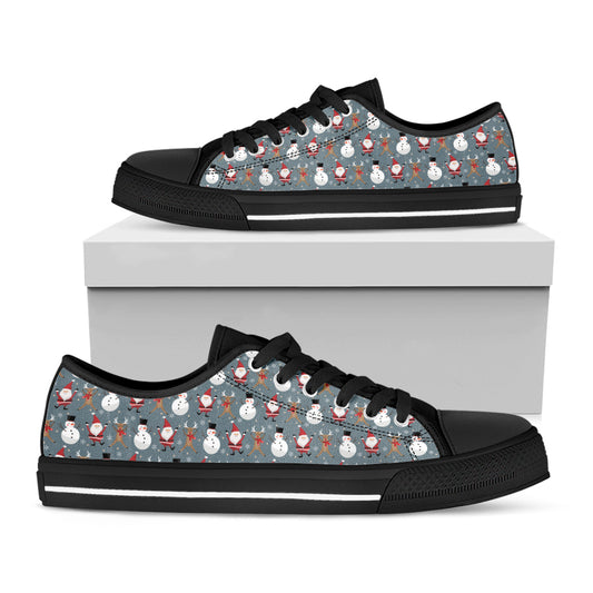 Santa Claus And Friends Pattern Print Black Low Top Shoes