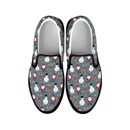 Santa Claus And Friends Pattern Print Black Slip On Shoes