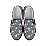 Santa Claus And Friends Pattern Print Black Slip On Shoes