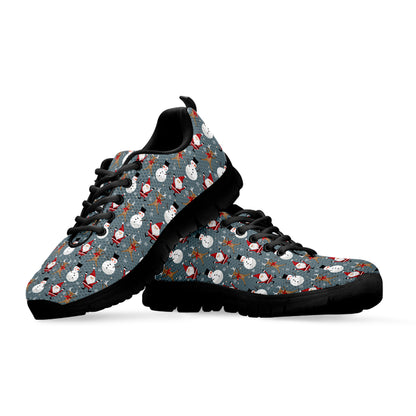 Santa Claus And Friends Pattern Print Black Sneakers