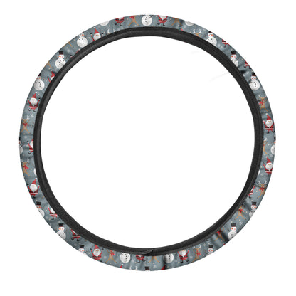 Santa Claus And Friends Pattern Print Car Steering Wheel Cover