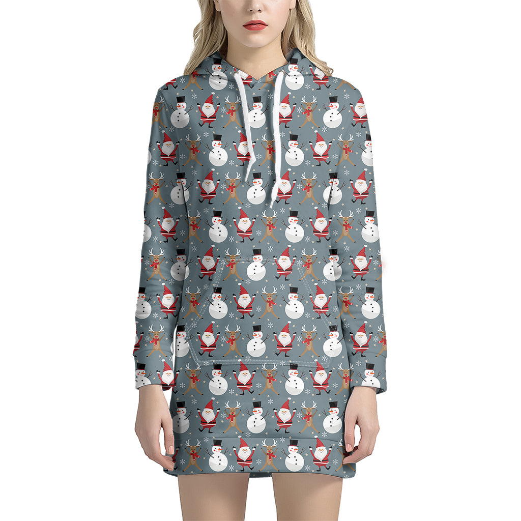 Santa Claus And Friends Pattern Print Hoodie Dress