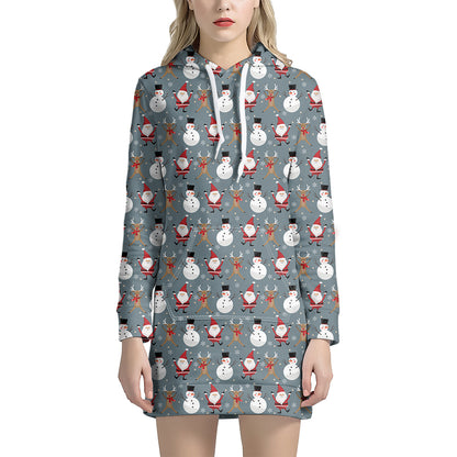 Santa Claus And Friends Pattern Print Hoodie Dress