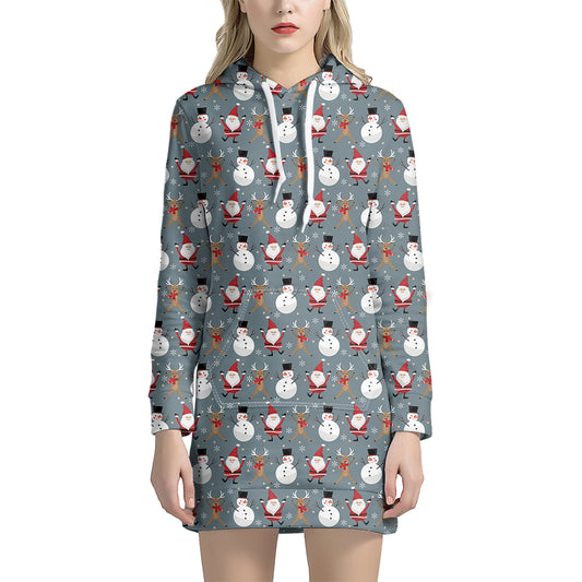 Santa Claus And Friends Pattern Print Hoodie Dress