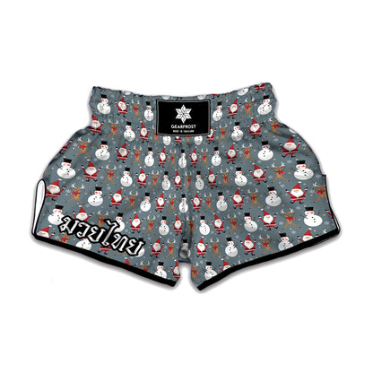 Santa Claus And Friends Pattern Print Muay Thai Boxing Shorts