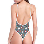 Santa Claus And Friends Pattern Print One Piece High Cut Swimsuit