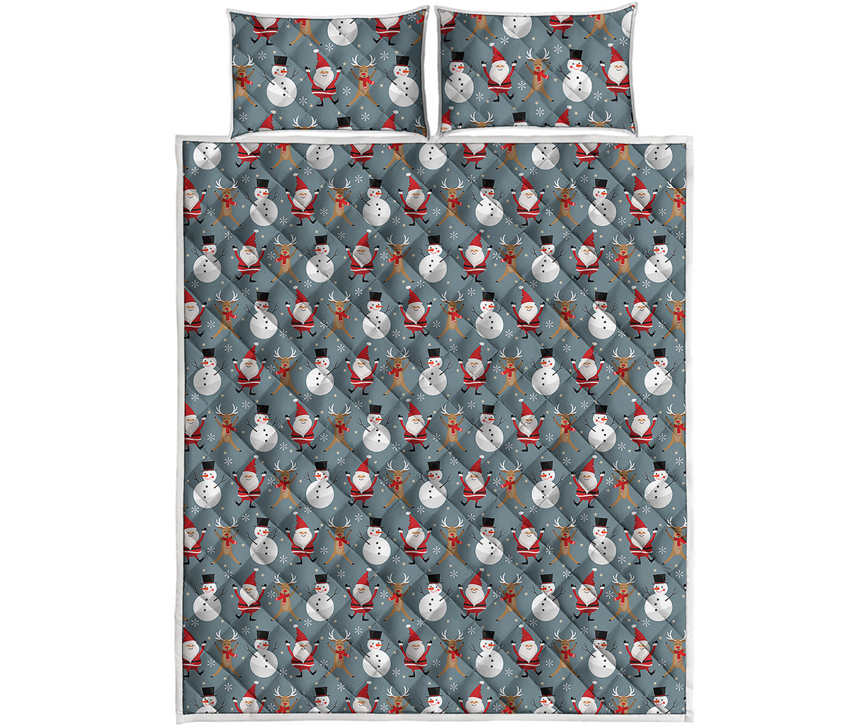 Santa Claus And Friends Pattern Print Quilt Bed Set