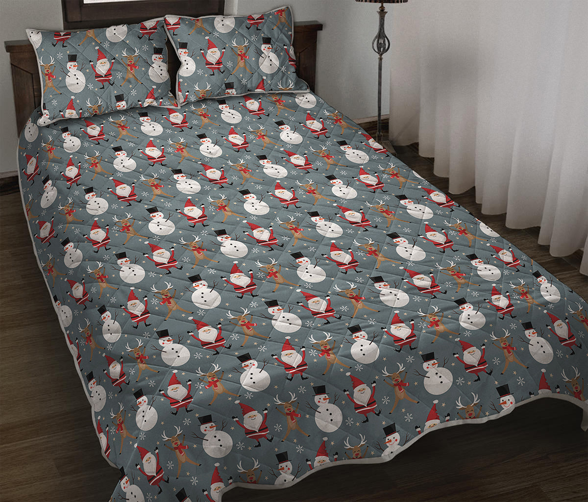 Santa Claus And Friends Pattern Print Quilt Bed Set
