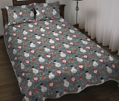 Santa Claus And Friends Pattern Print Quilt Bed Set