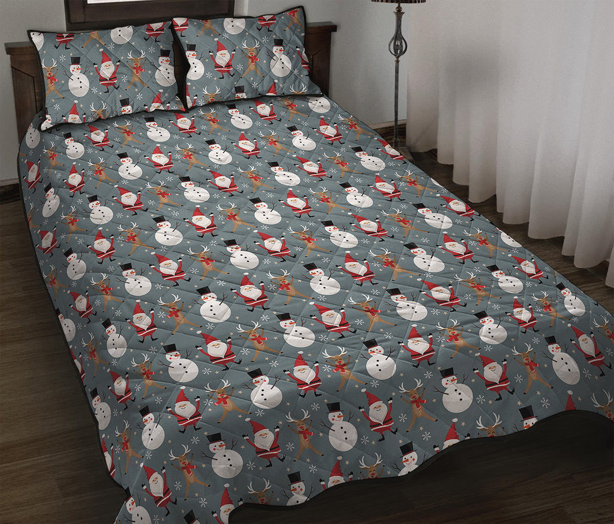 Santa Claus And Friends Pattern Print Quilt Bed Set