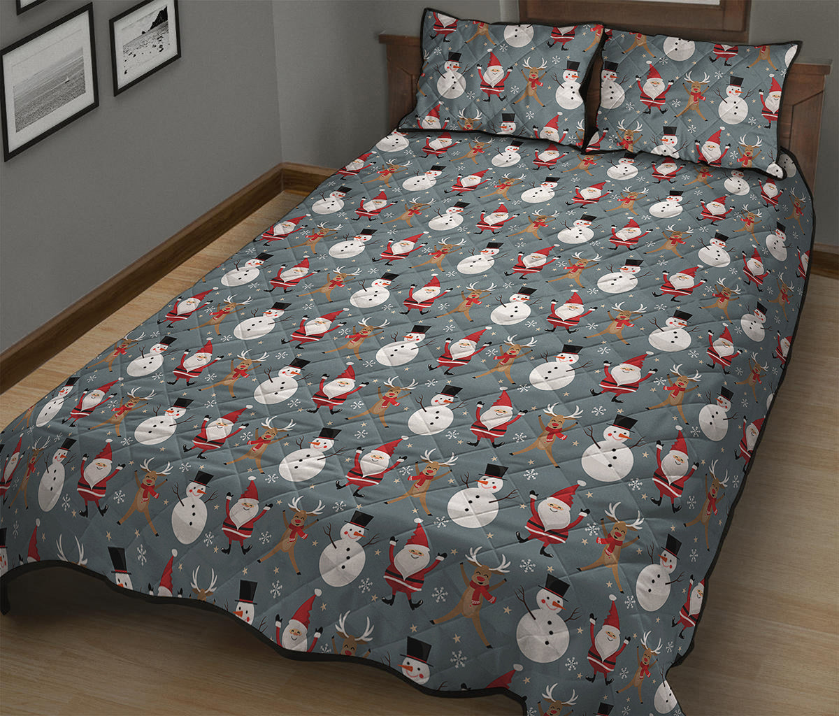 Santa Claus And Friends Pattern Print Quilt Bed Set