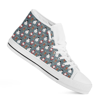 Santa Claus And Friends Pattern Print White High Top Shoes