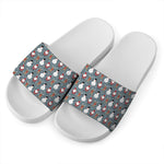 Santa Claus And Friends Pattern Print White Slide Sandals