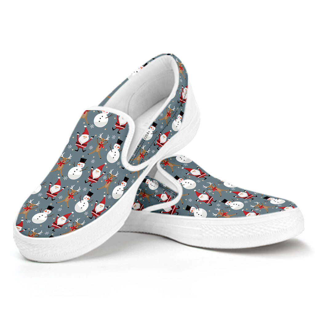 Santa Claus And Friends Pattern Print White Slip On Shoes