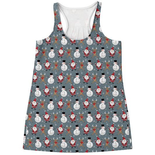 Santa Claus And Friends Pattern Print Women's Racerback Tank Top