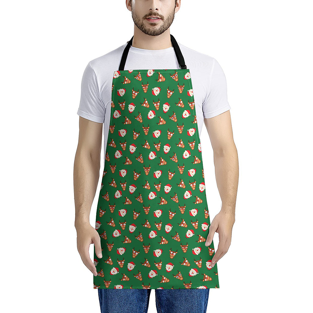 Santa Claus And Reindeer Emoji Print Apron