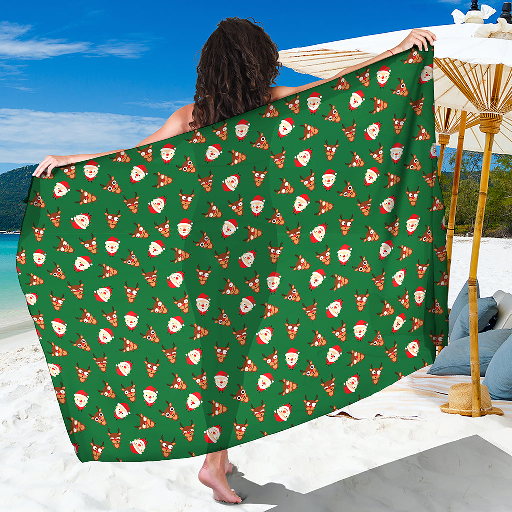 Santa Claus And Reindeer Emoji Print Beach Sarong Wrap
