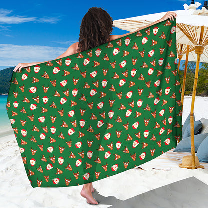 Santa Claus And Reindeer Emoji Print Beach Sarong Wrap