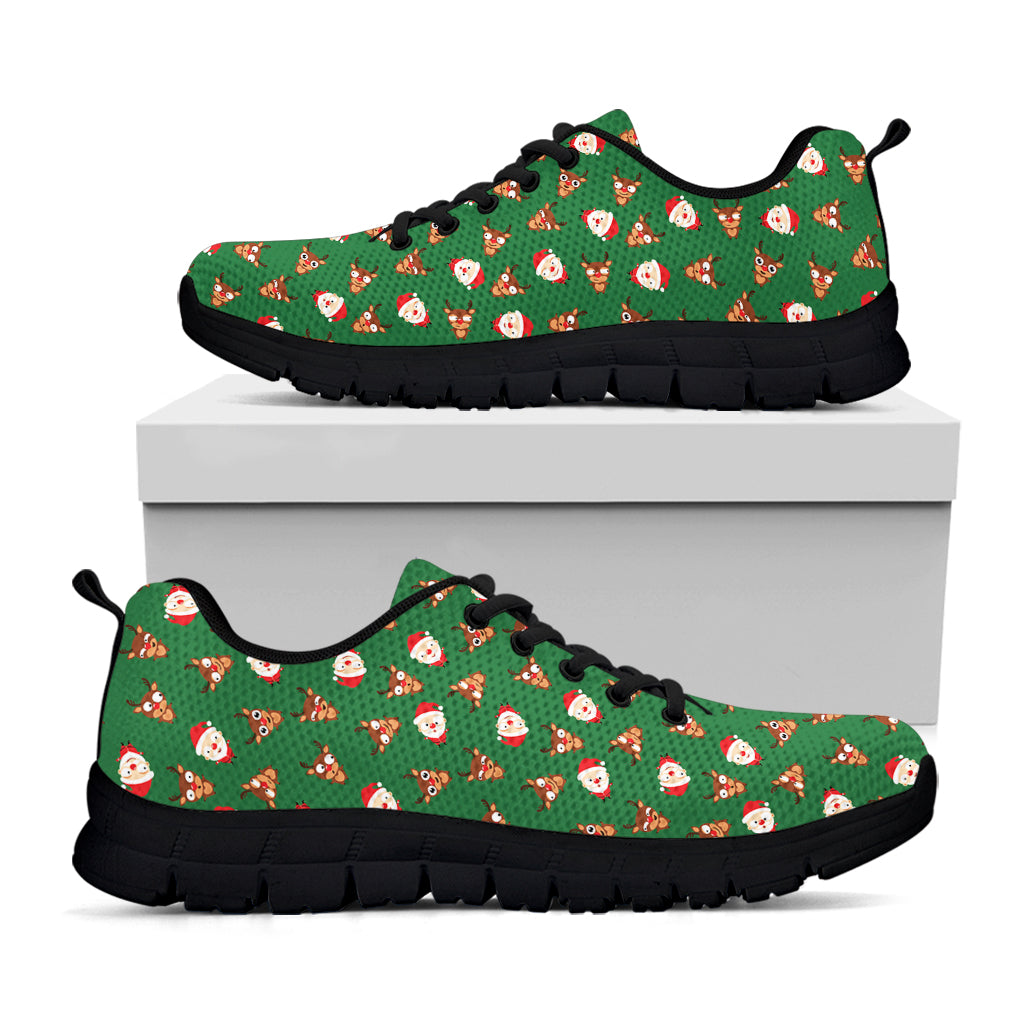 Santa Claus And Reindeer Emoji Print Black Sneakers