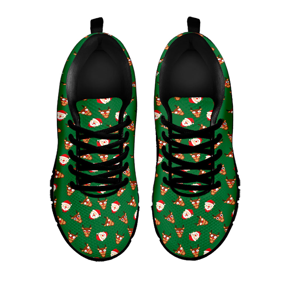 Santa Claus And Reindeer Emoji Print Black Sneakers