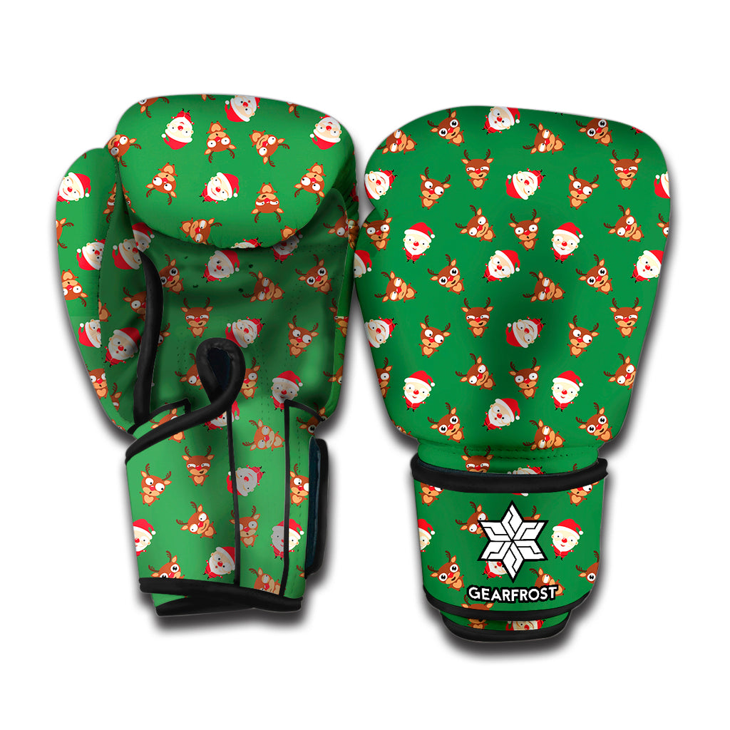 Santa Claus And Reindeer Emoji Print Boxing Gloves