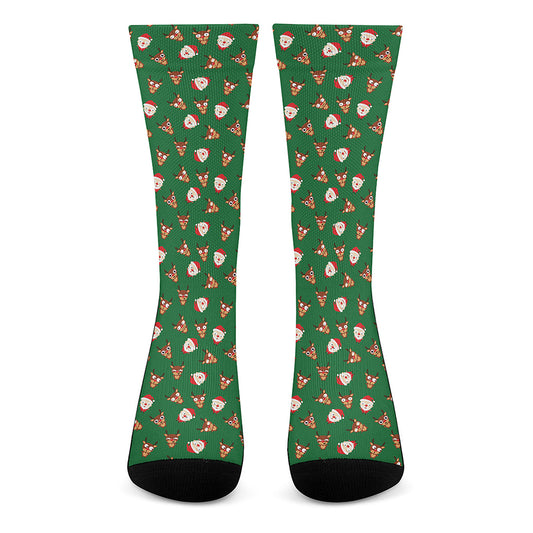 Santa Claus And Reindeer Emoji Print Crew Socks