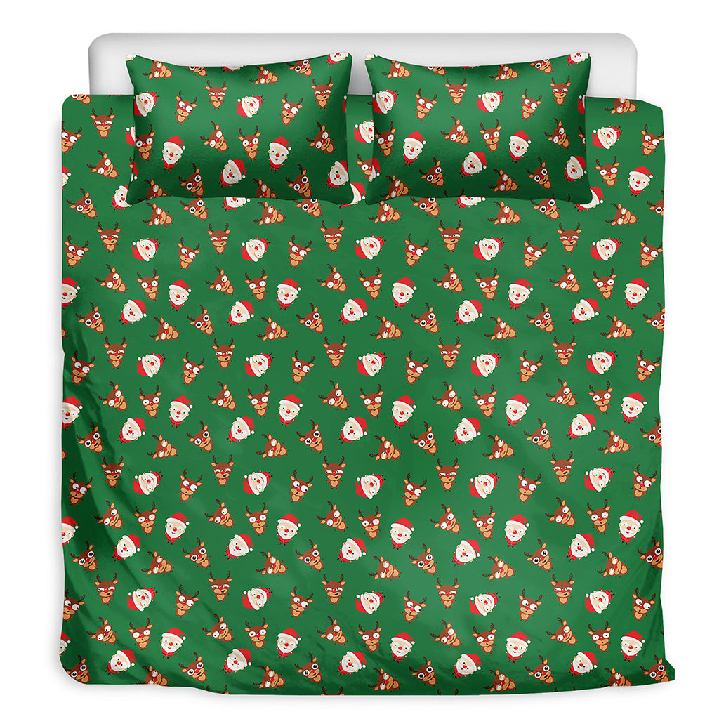 Santa Claus And Reindeer Emoji Print Duvet Cover Bedding Set