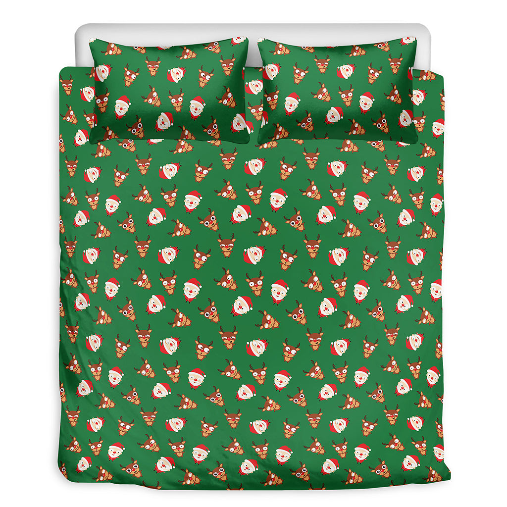 Santa Claus And Reindeer Emoji Print Duvet Cover Bedding Set