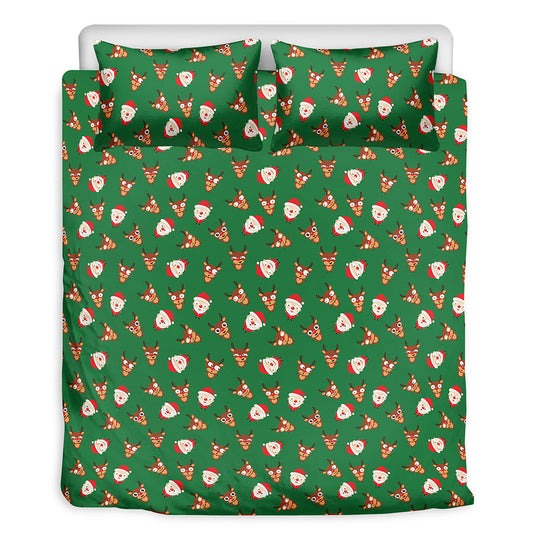Santa Claus And Reindeer Emoji Print Duvet Cover Bedding Set