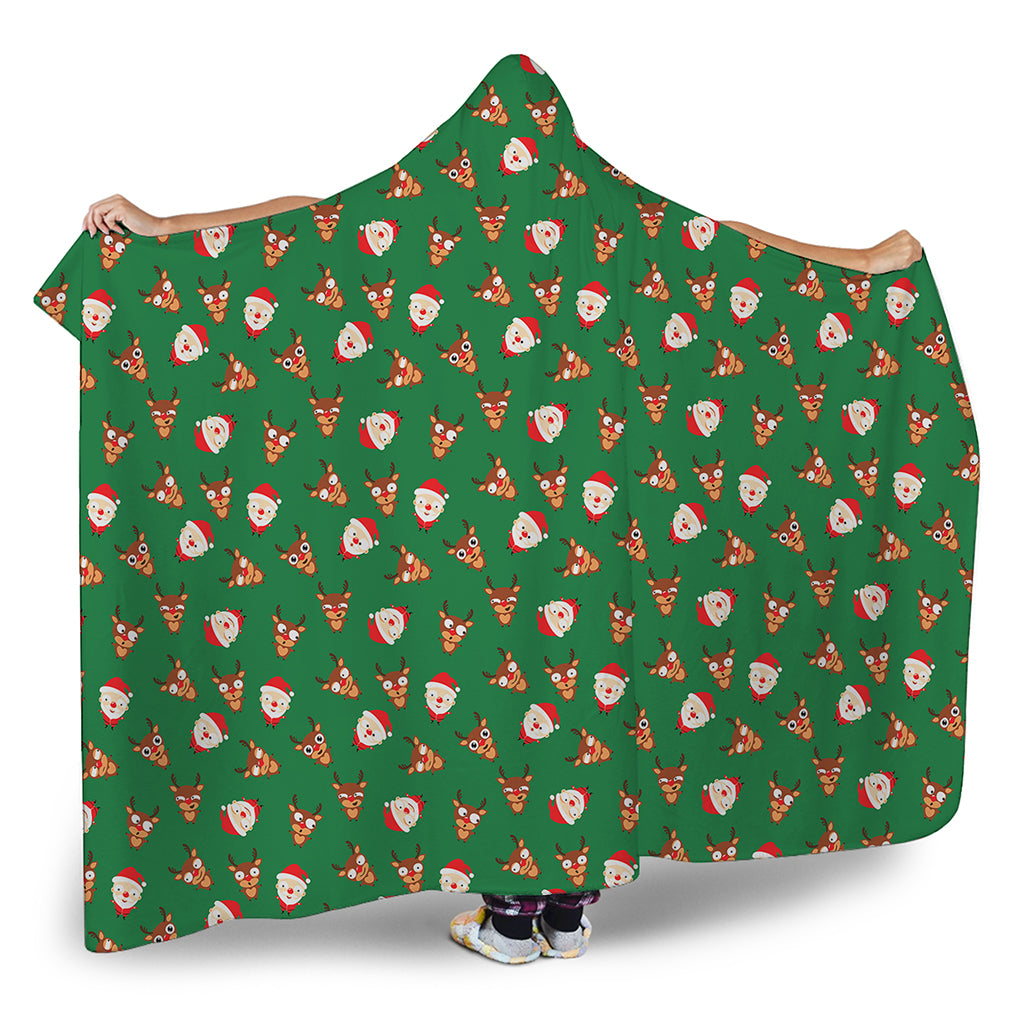Santa Claus And Reindeer Emoji Print Hooded Blanket