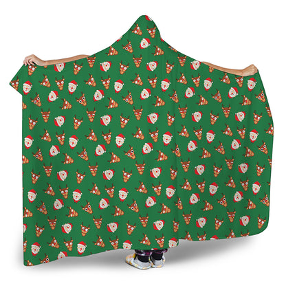 Santa Claus And Reindeer Emoji Print Hooded Blanket