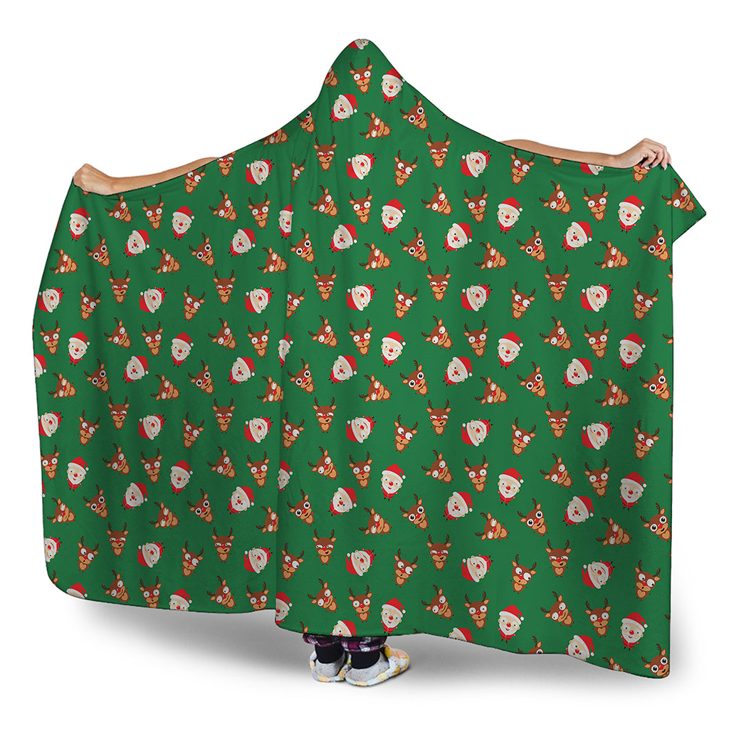 Santa Claus And Reindeer Emoji Print Hooded Blanket