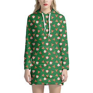 Santa Claus And Reindeer Emoji Print Hoodie Dress