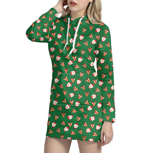 Santa Claus And Reindeer Emoji Print Hoodie Dress