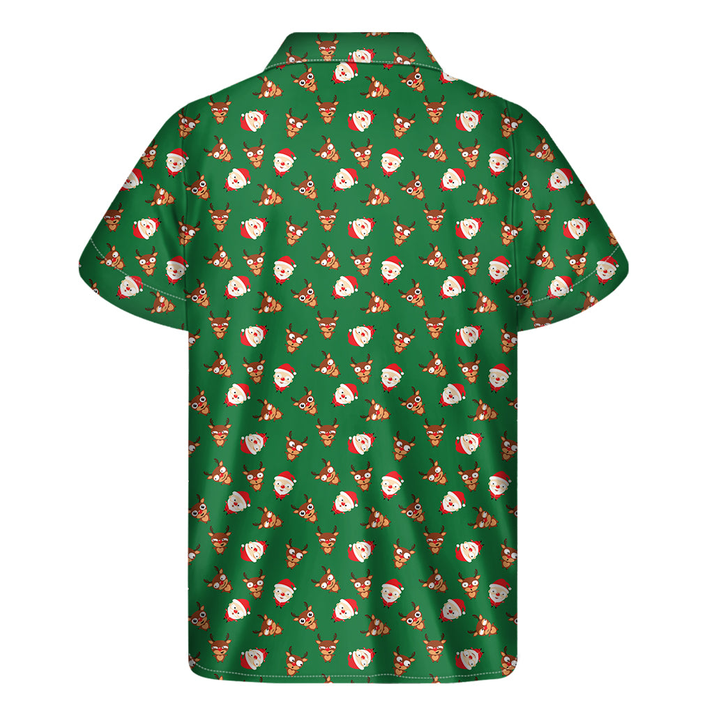 Santa Claus And Reindeer Emoji Print Men's Short Sleeve Shirt