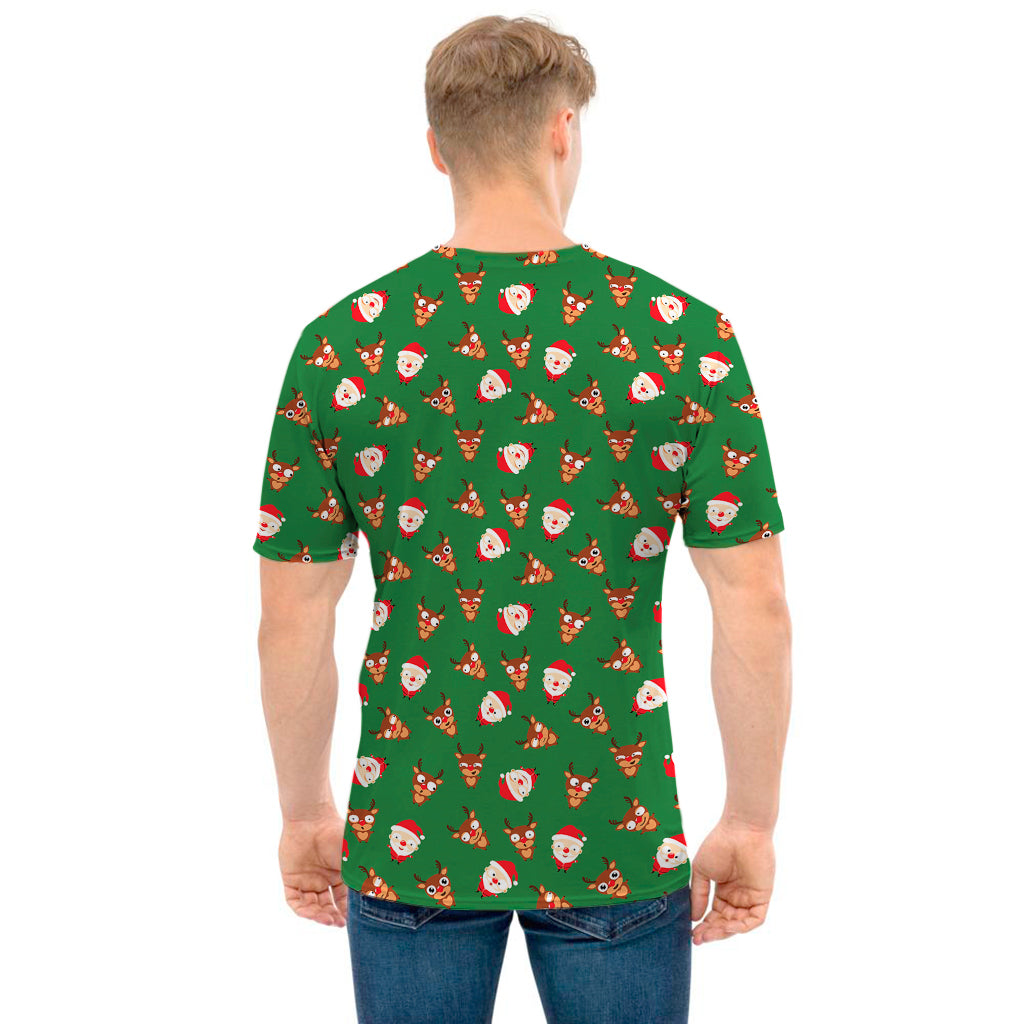 Santa Claus And Reindeer Emoji Print Men's T-Shirt