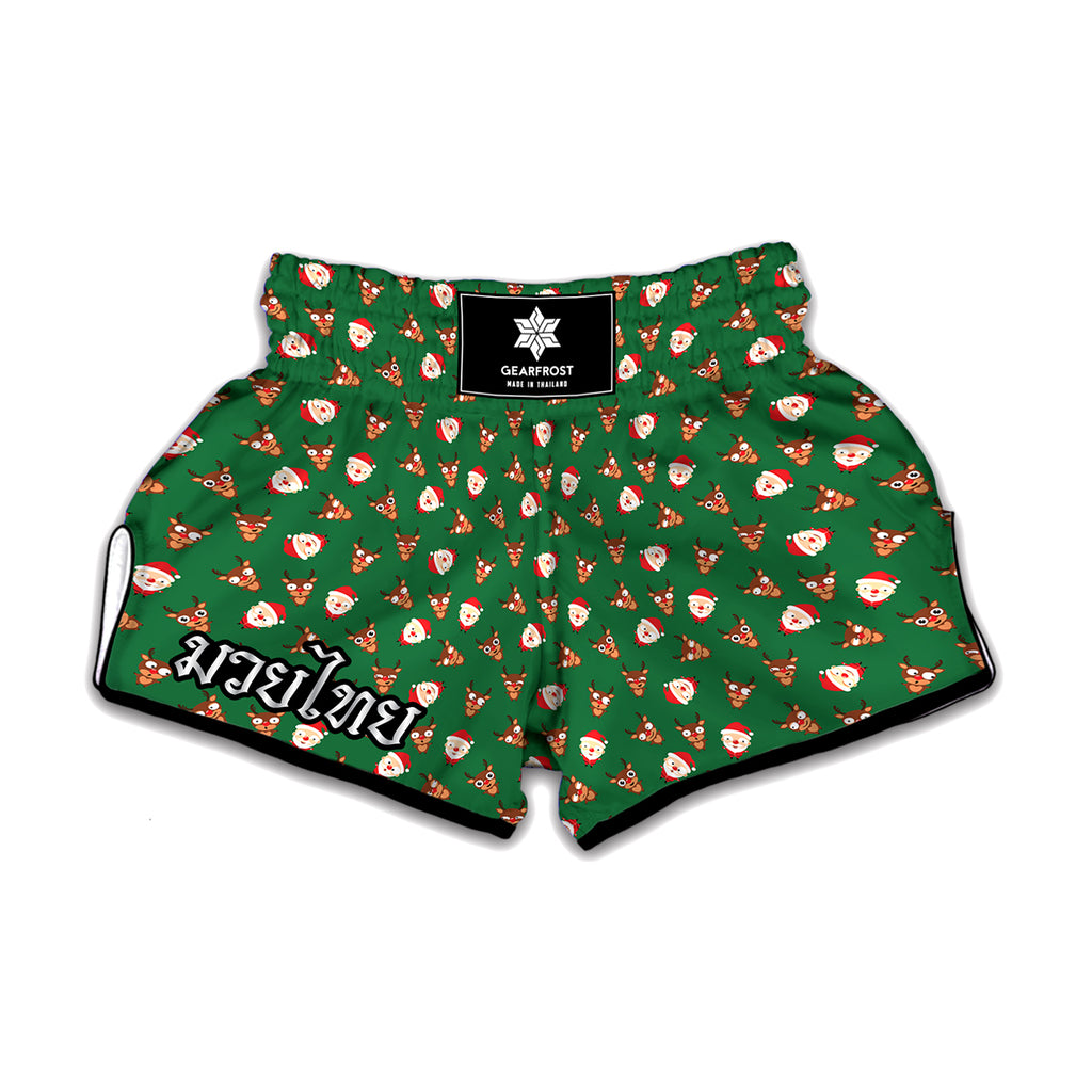 Santa Claus And Reindeer Emoji Print Muay Thai Boxing Shorts