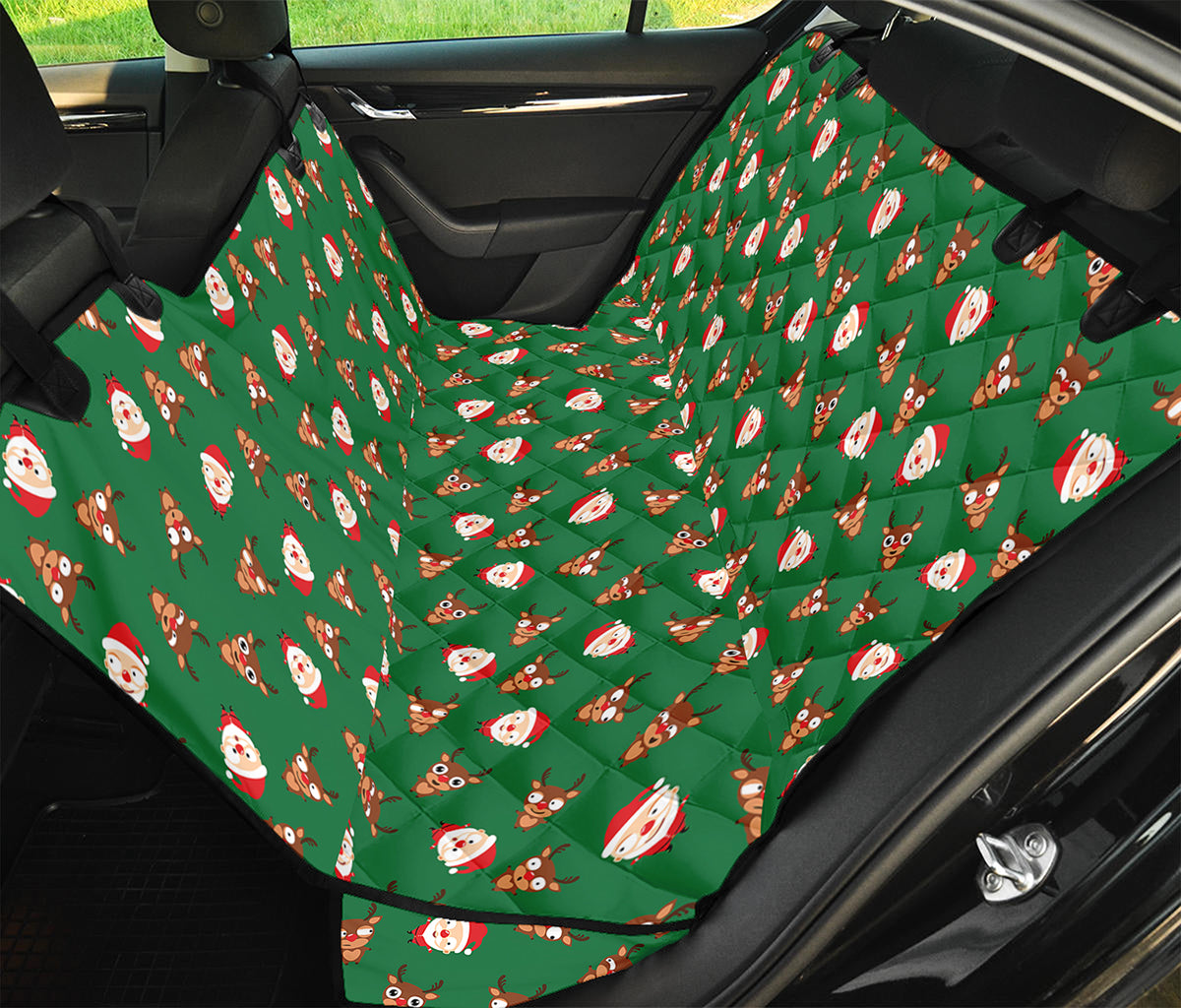 Santa Claus And Reindeer Emoji Print Pet Car Back Seat Cover