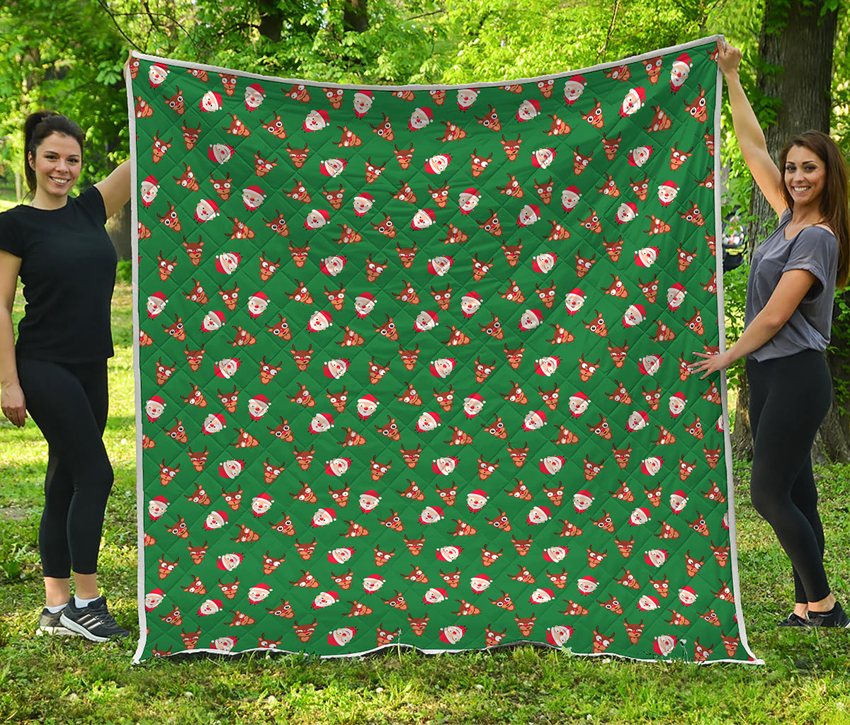 Santa Claus And Reindeer Emoji Print Quilt