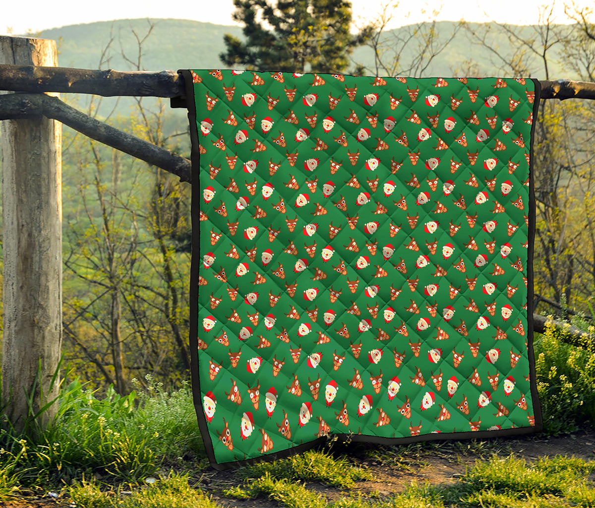 Santa Claus And Reindeer Emoji Print Quilt